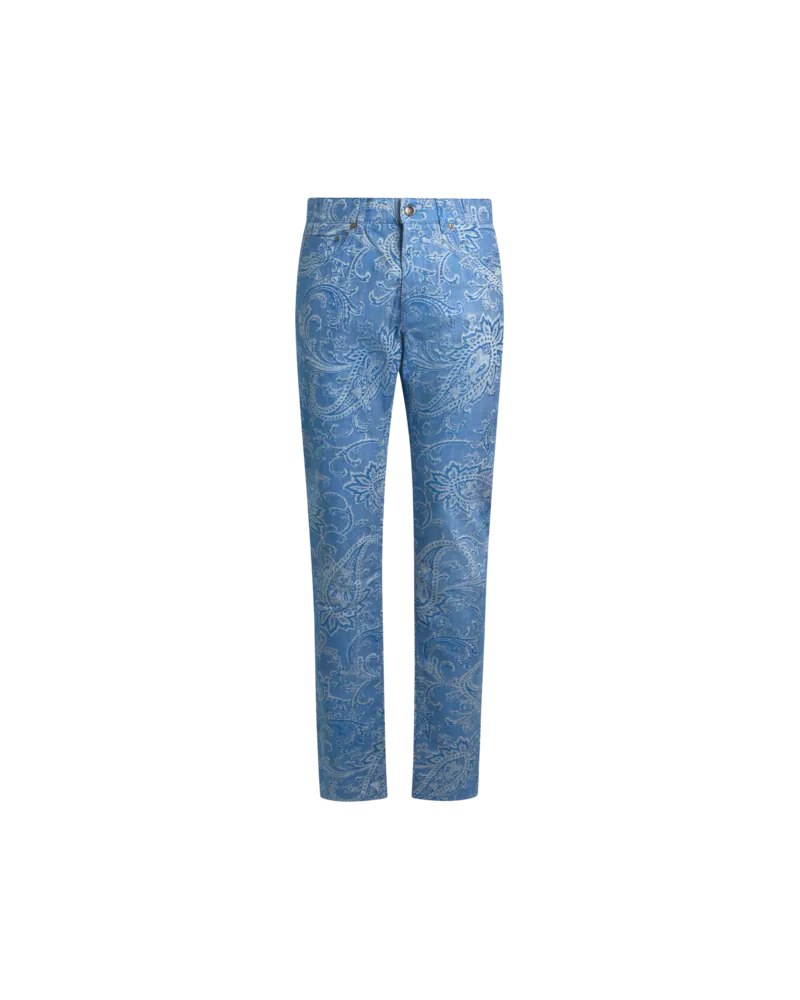 Etro Slim-jacquard-jeans Aus Baumwoll-denim Mit Paisley-ramage-motiv, Herren, Hellblau, Größe Hellblau