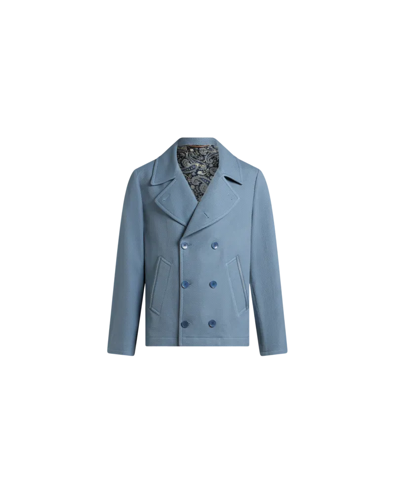 Etro Baumwoll-peacoat Mit Lederdetails, Herren, Hellblau, Größe Hellblau