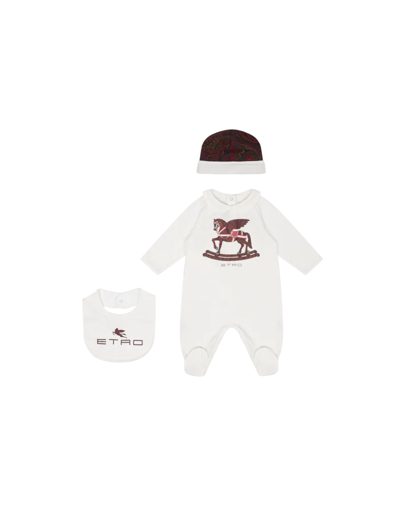 Etro Set Aus Strampler, Mütze Und Lätzchen Mit Pegaso, Weiß, Größe Weiß