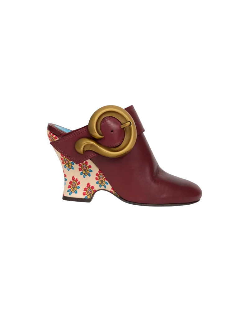Etro Sabot Aus Leder Mit Keilabsatz Und Paisley-schnalle, Damen, Bordeaux, Größe Bordeaux