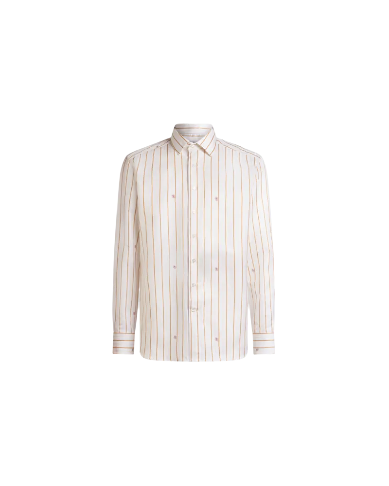 Etro Gestreiftes Hemd Aus Baumwoll-jacquard, Herren, Beige, Größe Beige