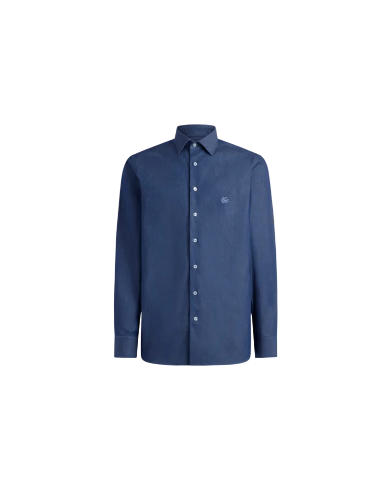 Etro Chambray-hemd Mit Etro-logo, Herren, Blau, Größe Blau