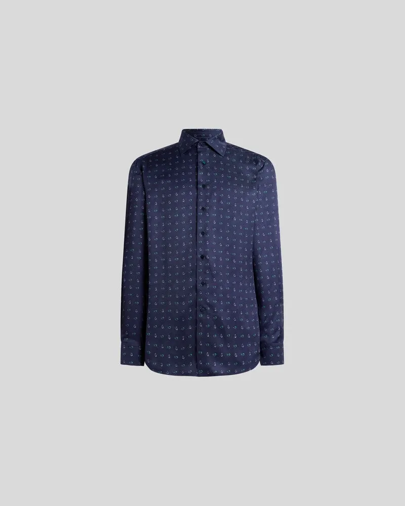 Etro Hemd Aus Twill Mit Mikro-paisley, Herren, Navyblau, Größe Navyblau