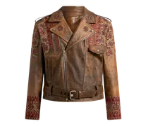 Bikerjacke Aus Leder Mit Stickereien, Herren, Bordeaux, Größe