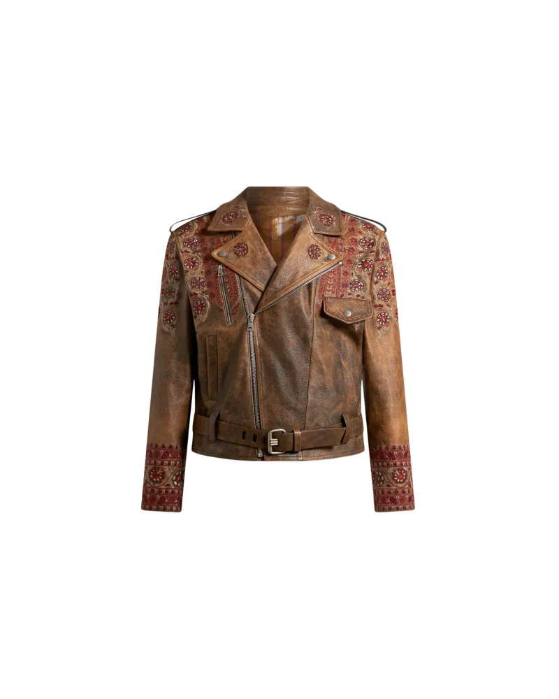 Etro Bikerjacke Aus Leder Mit Stickereien, Herren, Bordeaux, Größe Bordeaux