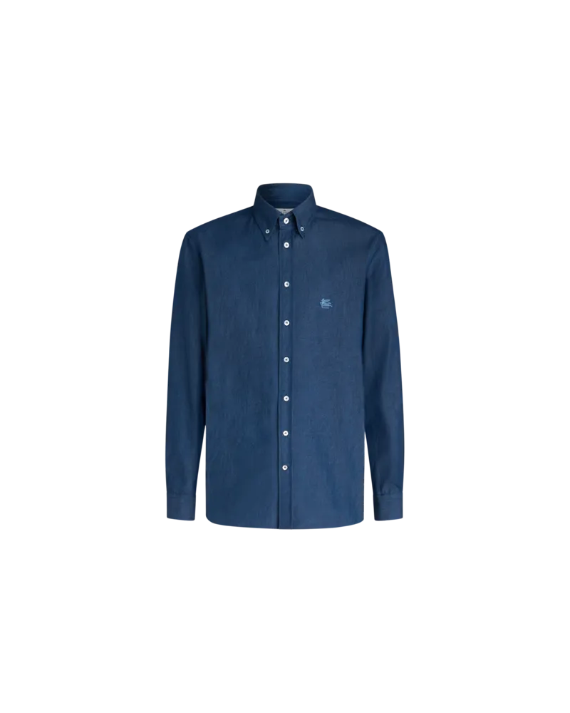 Etro Hemd Aus Denim Mit Logo, Herren, Navyblau, Größe Navyblau