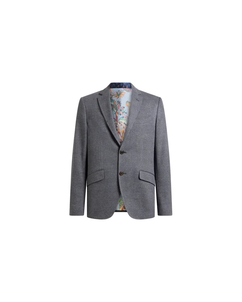 Etro Einreihige Jacke Aus Jersey Aus Baumwolle Und Kamelwolle Mit Karomuster, Herren, Grau, Größe Grau