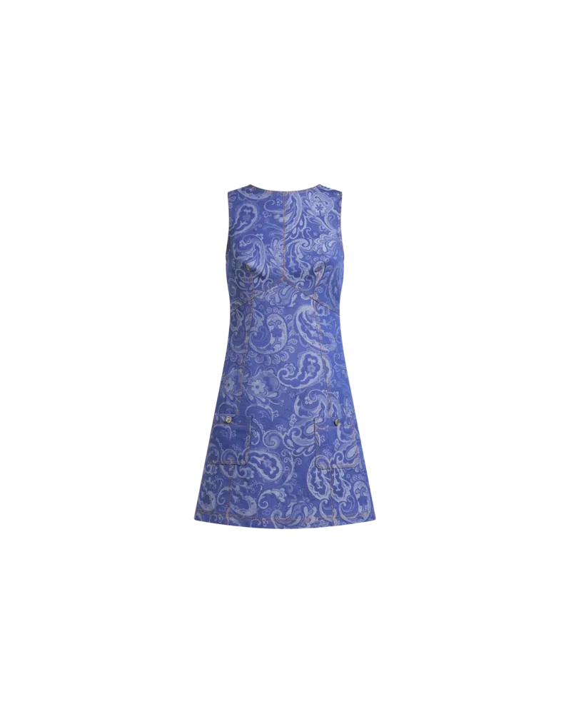 Etro Kurzes Kleid Aus Jacquard-denim, Damen, Pulverblau, Größe Pulverblau