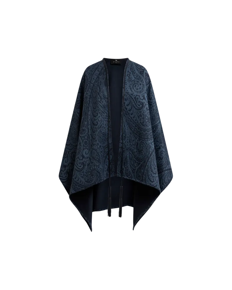 Etro Umhang Aus Wolle Und Kaschmir Mit Jacquardmuster, Damen, Blau Blau