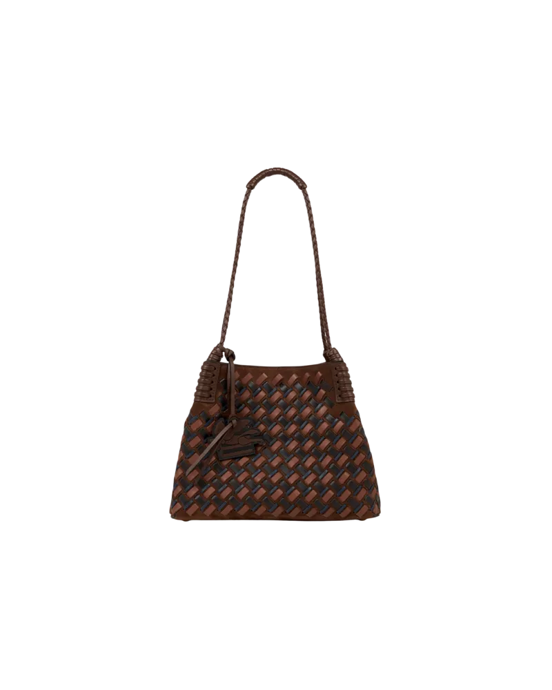 Etro Shopping-tasche Libra Klein Aus Veloursleder Und Geflochtenem Leder, Damen, Braun Braun
