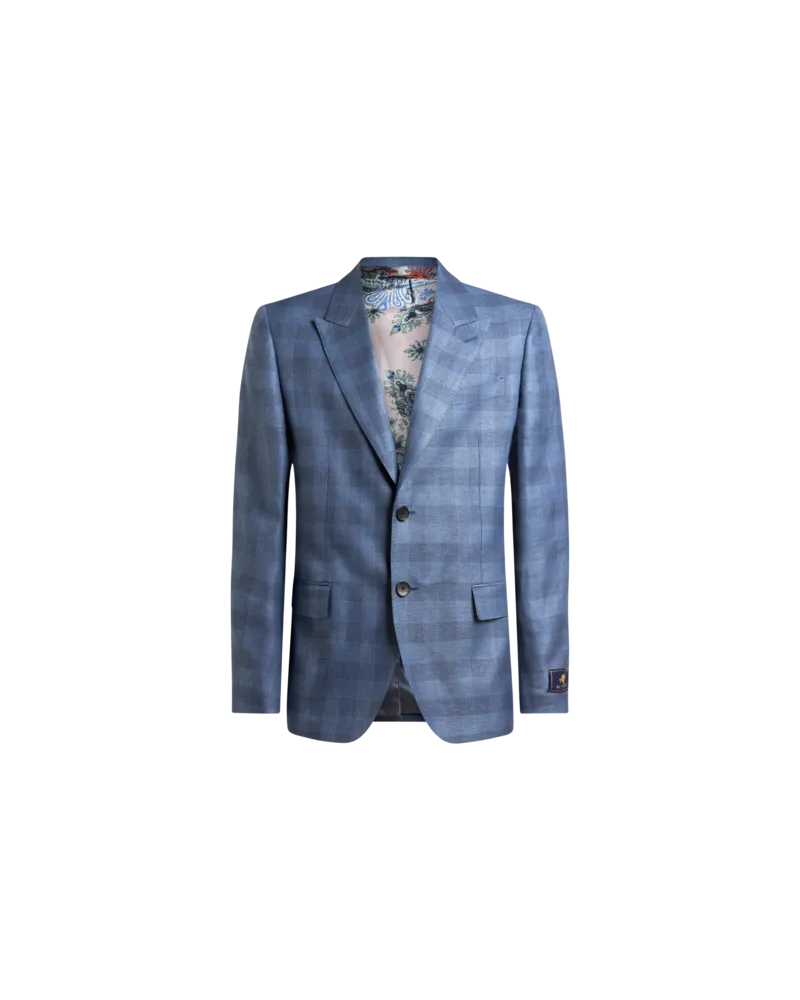 Etro Einreihige Jacke Aus Einer Leinenmischung Mit Karomuster, Herren, Blau, Größe Blau