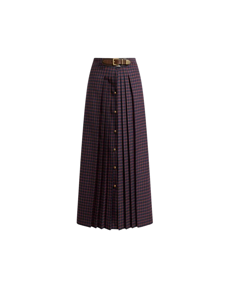 Etro Langer Rock Aus Wolle Mit Plissees Und Karomuster, Damen, Blau, Größe Blau