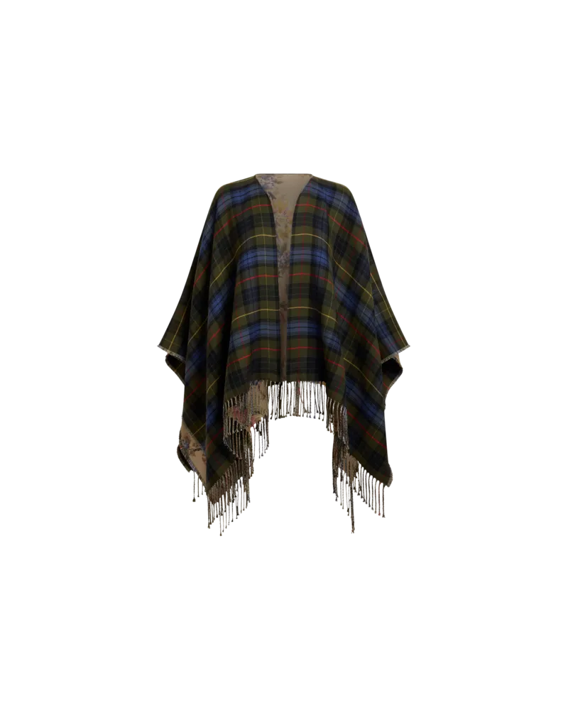 Etro Wendbares Cape Aus Wolle Mit Fransen, Damen, Grün Grün