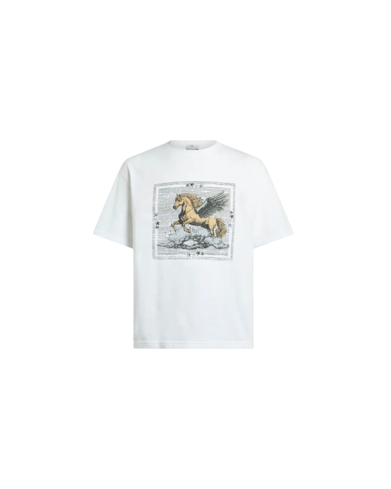 Etro T-shirt Aus Baumwolljersey Mit Platziertem Pegaso-print, Herren, Weiß, Größe Weiß