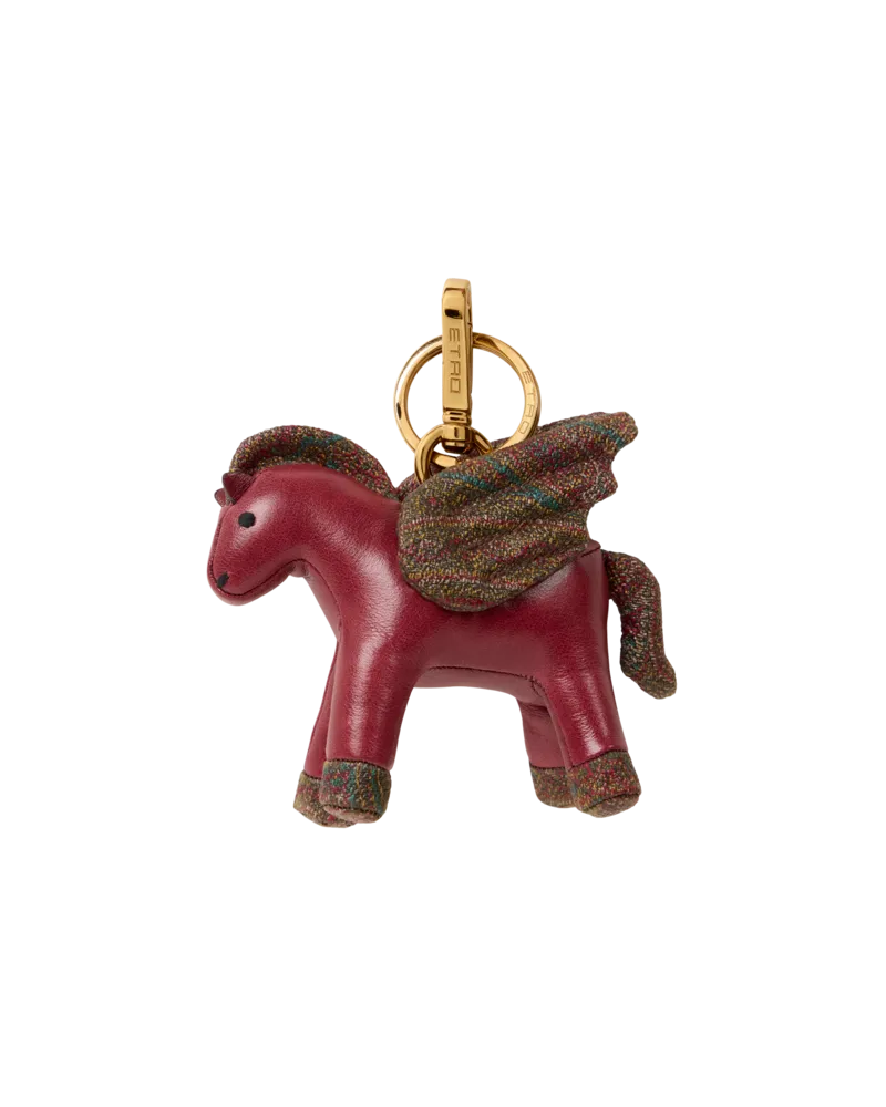 Etro Charm Mit Pegaso Aus Leder Und Arnica-gewebe, Damen, Bordeaux Bordeaux
