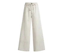 Culotte-jeans Mit Gürtel Mit Paisley-medaillons, Damen, Weiß, Größe