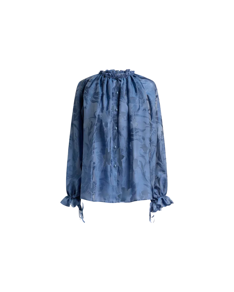 Etro Jacquard-hemdbluse Aus Seide Mit Floralem Fil-coupé-motiv, Damen, Blau, Größe Blau
