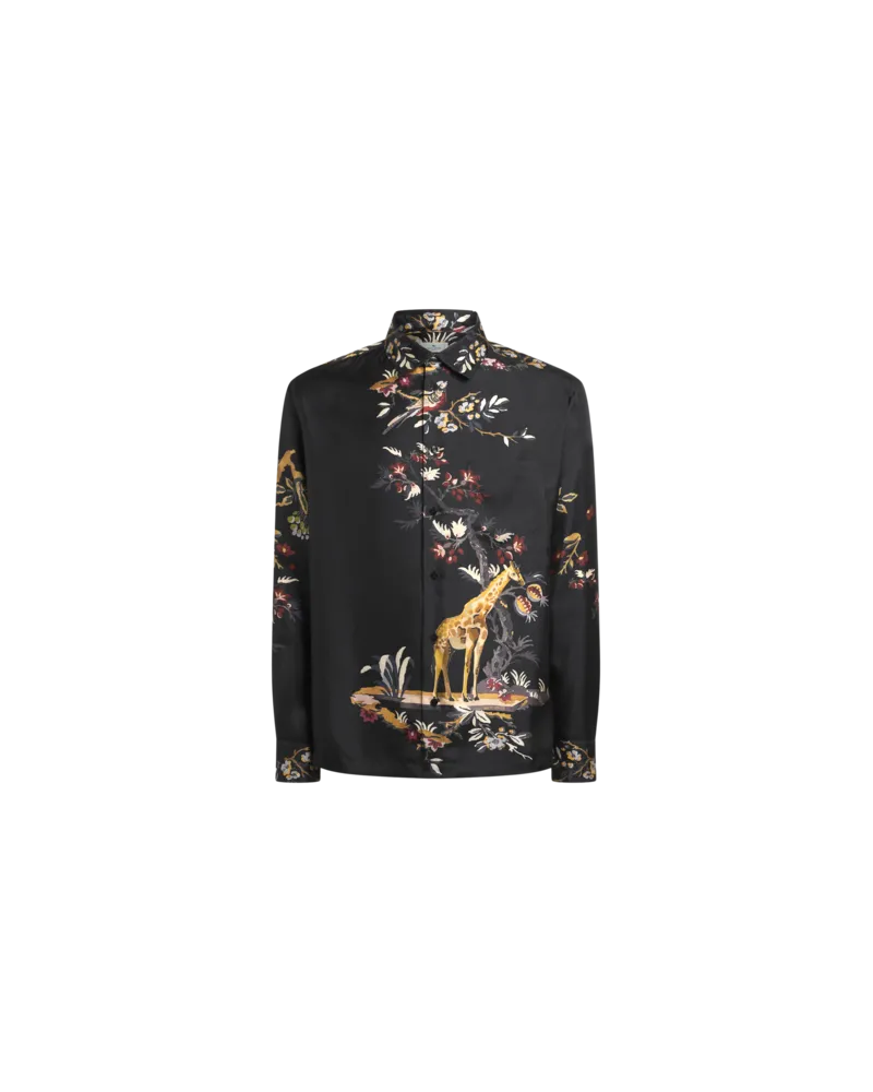 Etro Hemd Aus Seidentwill Mit Platziertem Blumen-animal-print, Herren, Schwarz, Größe Schwarz