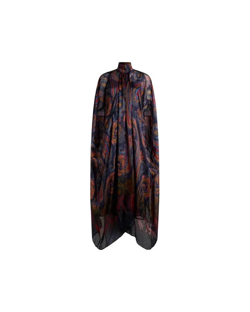 Etro Langes Kleid Aus Seide Mit Cape Und Paisley-dégradé-motiv, Damen, Blau, Größe Blau