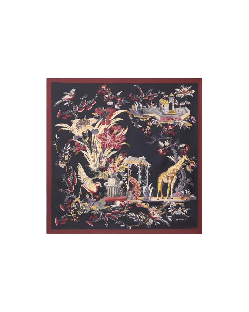 Etro Tuch Aus Seidentwill Mit Floralem Paisley-motiv, Damen, Blau Blau