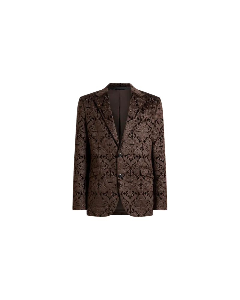 Etro Einreihige Jacke Aus Baumwolle Mit Kristallen Und Damastmuster, Herren, Braun, Größe Braun