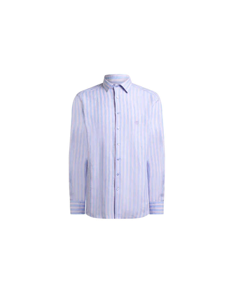 Etro Gestreiftes Leinenhemd Mit Pegaso-stickerei, Herren, Hellblau, Größe Hellblau