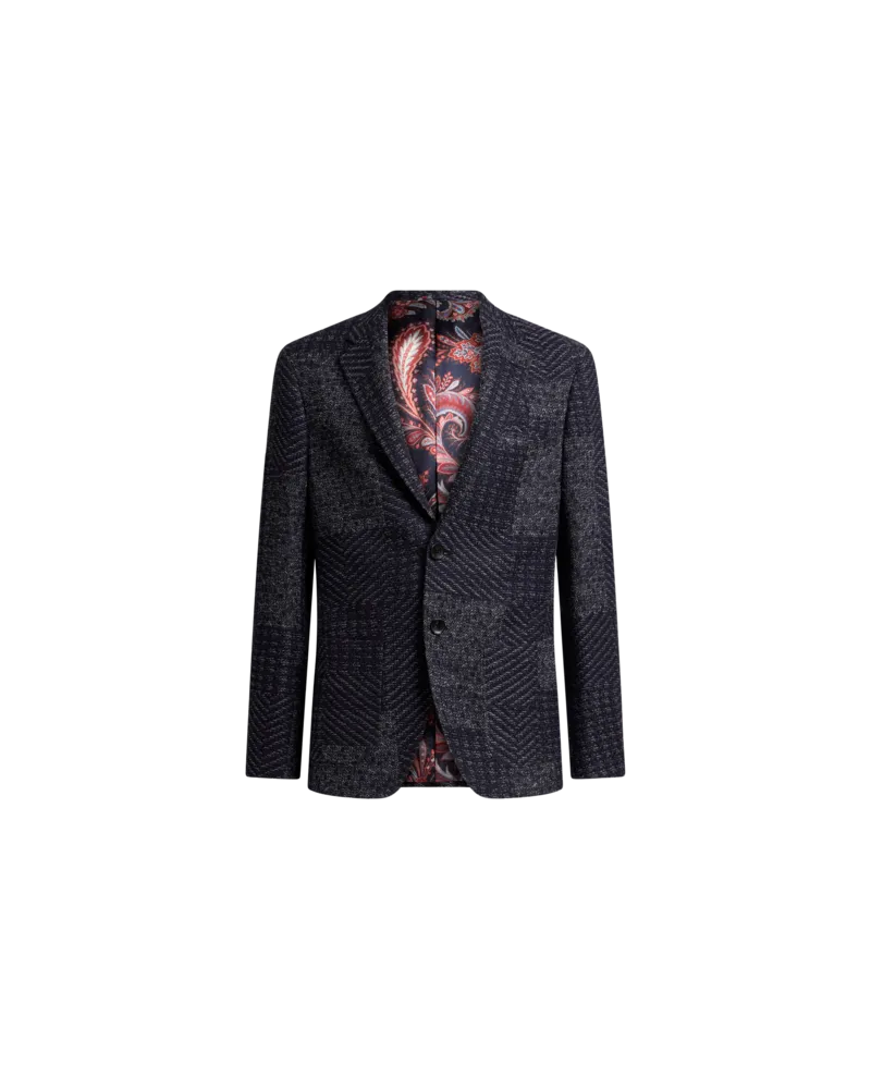 Etro Blazer Aus Einem Wollgemisch Mit Patchwork, Herren, Blau, Größe Blau