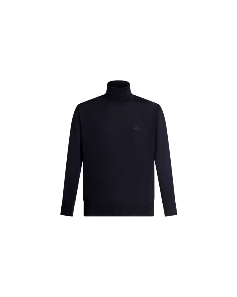 Etro Rollkragenpullover Aus Wolle Mit Stickerei, Herren, Navyblau Navyblau