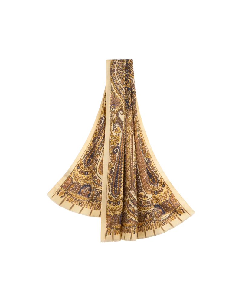 Etro Schal Aus Wolle Und Seide Mit Platziertem Print, Damen, Beige Beige