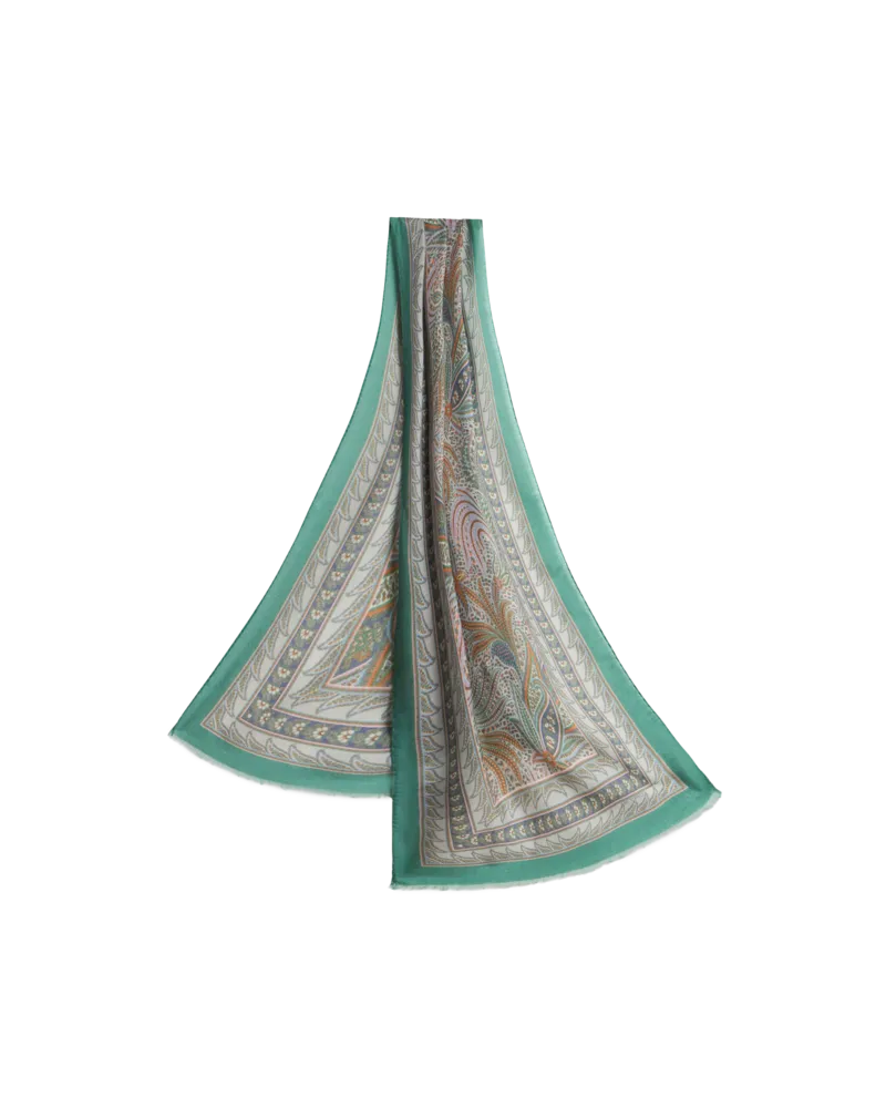 Etro Fransenschal Mit Blattmuster, Damen, Hellblau Hellblau