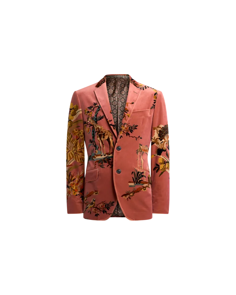 Etro Einreihige Jacke Aus Baumwollsamt Mit Platziertem Blumen-animal-print, Herren, Rosa, Größe Rosa