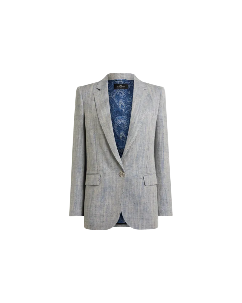 Etro Einreihige Jacke Aus Einer Leinenmischung, Damen, Grau, Größe Grau