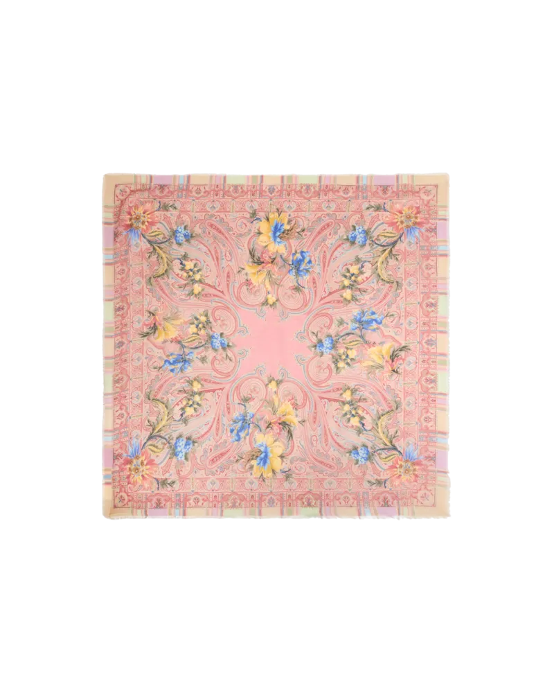 Etro Schultertuch Aus Wolle, Kaschmir Und Seide Mit Floralem Paisley-motiv, Damen, Pulverpinkel Pulverpinkel