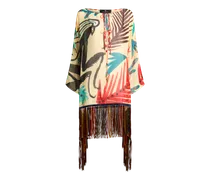 Strandkleid Aus Seersucker Mit Fransen Und Platziertem Print Etro X Tabby Booth, Damen, Cremefarben