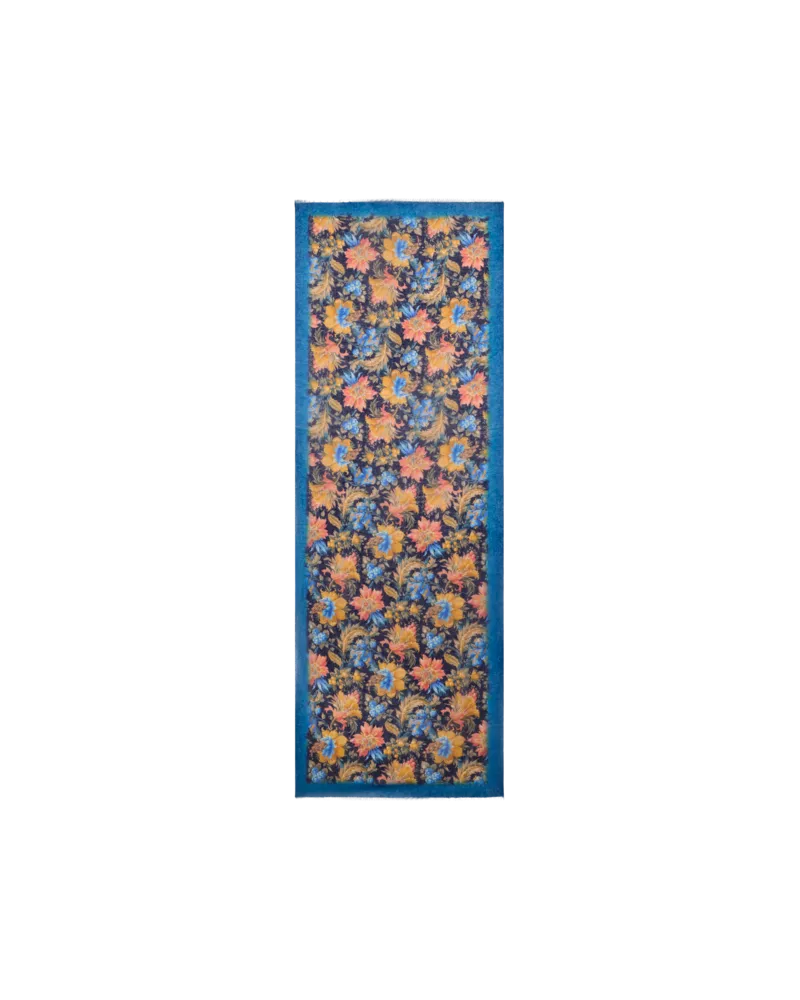 Etro Schal Aus Angerautem Kaschmir Mit Floralem Motiv, Herren, Blau Blau