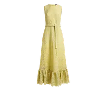 Langes Kleid Aus Makramee-spitze Mit Gürtel, Damen, Gelb, Größe