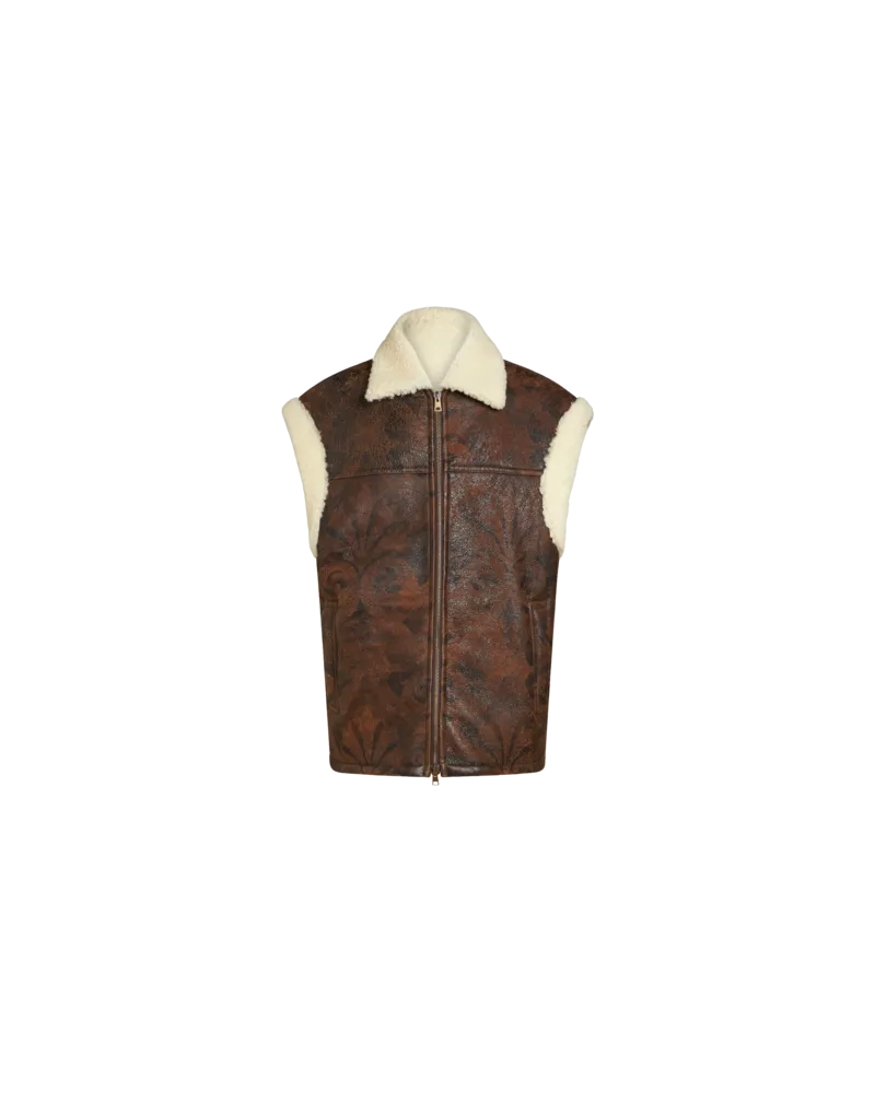 Etro Jacke Ohne Ärmel Aus Bedrucktem Shearling, Herren, Dunkelbraun Dunkelbraun