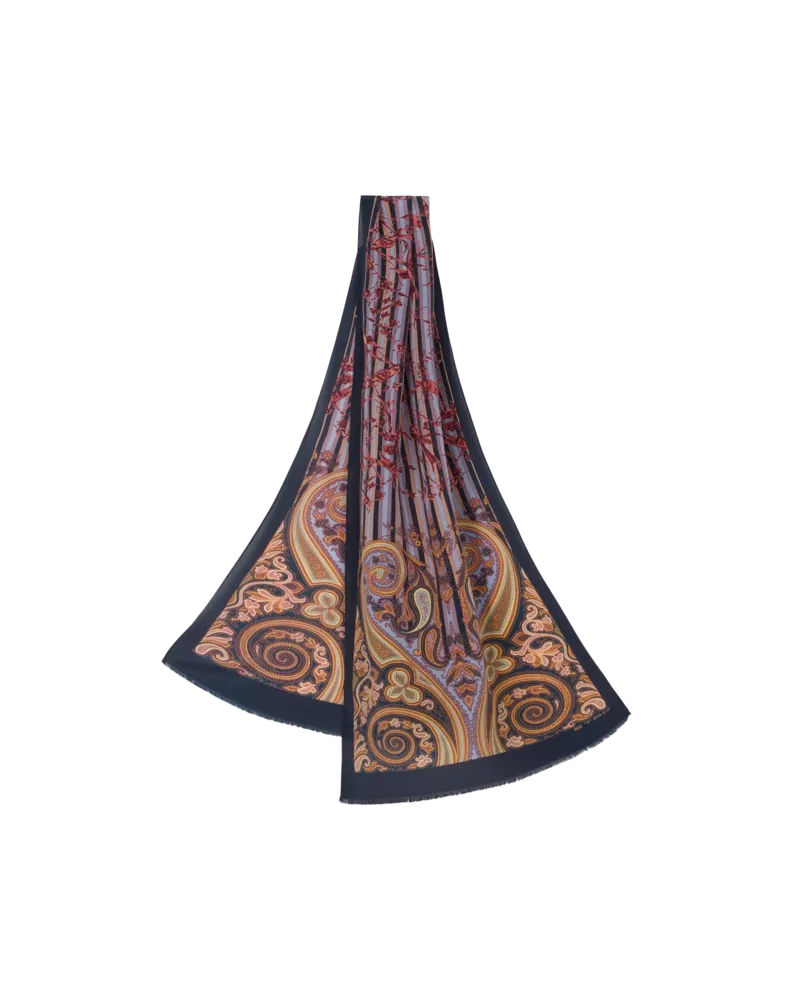 Etro Schal Aus Seide Mit Vogelprint, Herren, Multicolor Multicolor