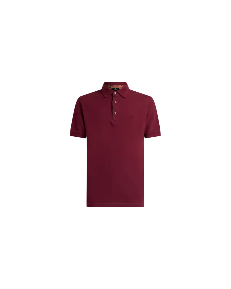 Etro Poloshirt Aus Einfarbiger Baumwolle Mit Gedruckten Details, Herren, Rot, Größe Rot