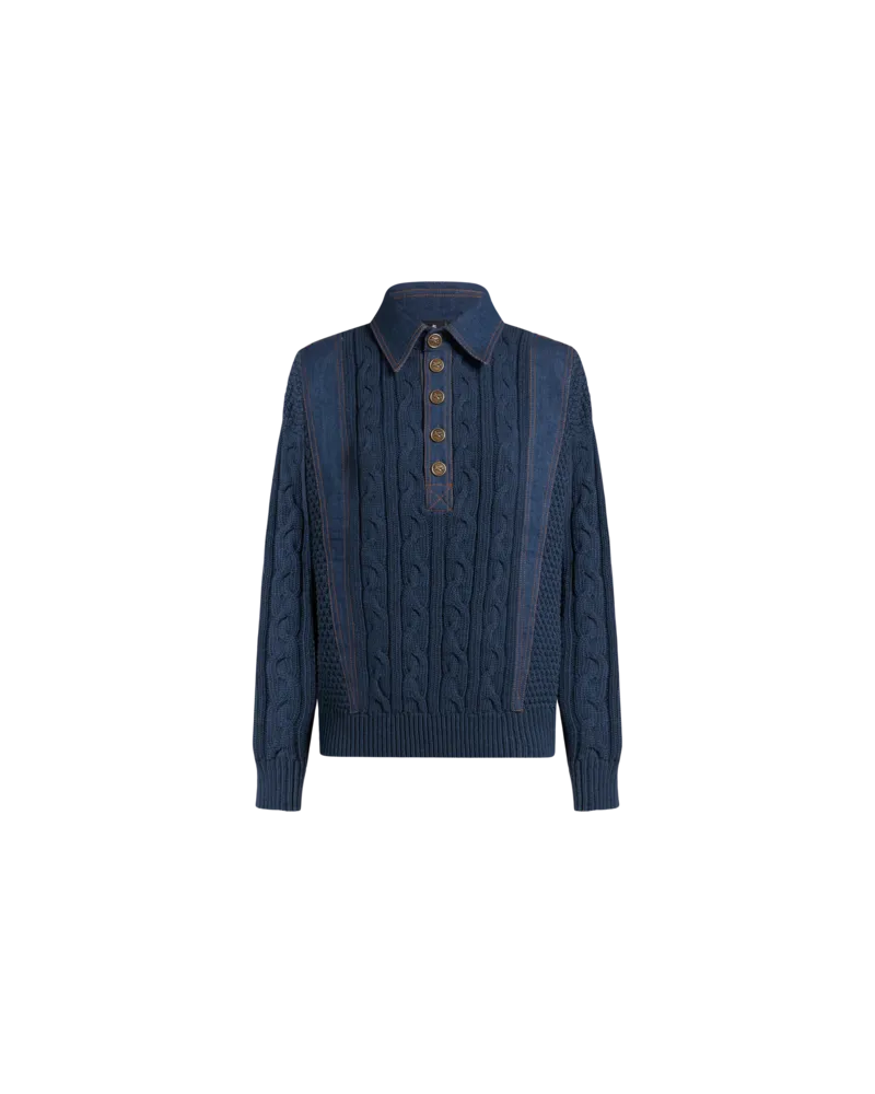 Etro Poloshirt Aus Strickstoff Mit Denim-einsätzen, Damen, Navyblau, Größe Navyblau