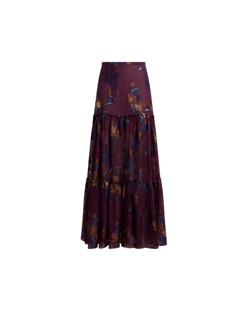 Etro Langer Jacquard-rock Aus Einer Seidenmischung Mit Fil-coupé-blumen, Damen, Rot, Größe Rot