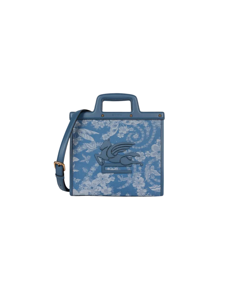 Etro Tasche Love Trotter Mittelgross Aus Denim Mit Floralem Muster, Damen, Hellblau Hellblau