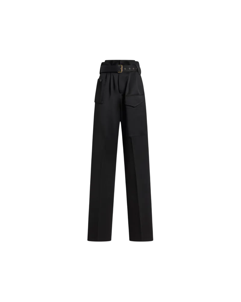 Etro Hose Mit Geradem Bein Aus Wolle Mit Taschen Und Gürtel, Damen, Schwarz, Größe Schwarz