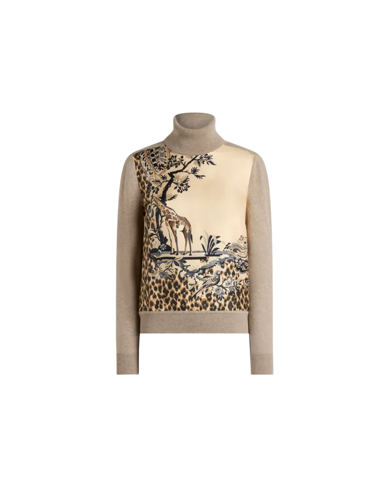 Etro Rollkragenpullover Aus Einer Wollmischung Mit Platziertem Animal- Und Paisley-print, Damen, Beige, Größe Beige