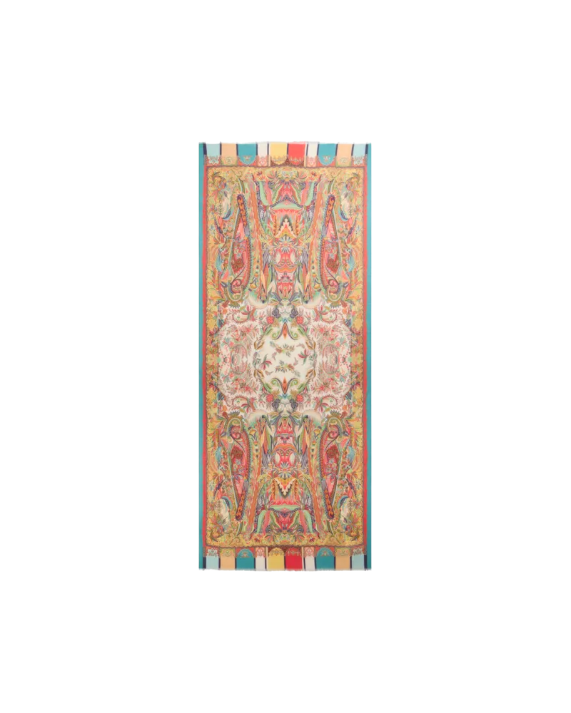 Etro Schal Aus Kaschmir, Seide Und Wolle Mit Paisley-foliage-motiv, Damen, Multicolor Multicolor