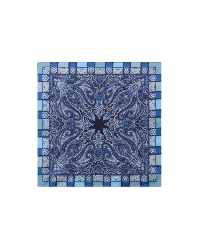 Etro Pochette Aus Seide Mit Paisley-motiv Und Medaillons, Herren, Blau Blau