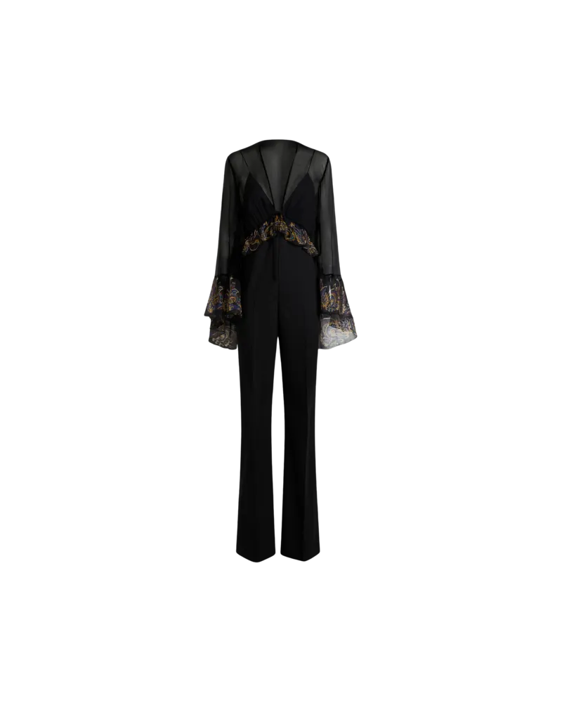 Etro Jumpsuit Aus Einer Seidenmischung Mit Platziertem Paisley-foliage-druck, Damen, Schwarz, Größe Schwarz