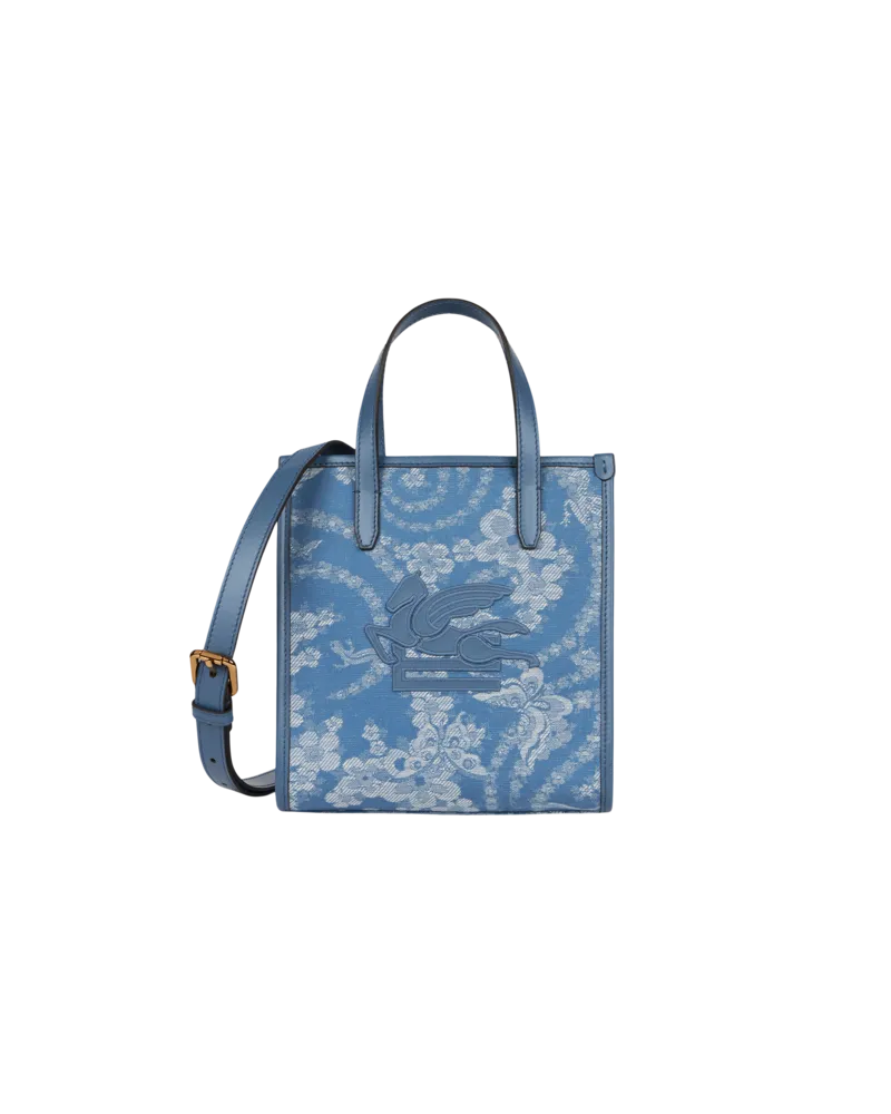 Etro Tasche Love Trotter Klein Aus Denim Mit Pegaso, Damen, Hellblau Hellblau