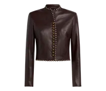 Cropped Jacke Aus Leder Mit Nieten, Damen, Rot, Größe