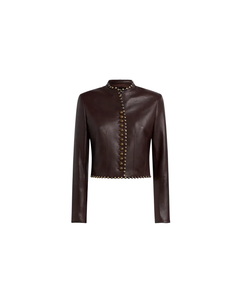 Etro Cropped Jacke Aus Leder Mit Nieten, Damen, Rot, Größe Rot